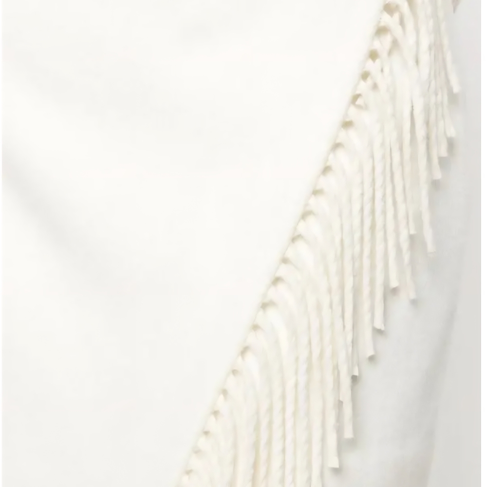 Milly Asymmetrical Ivory Wool-Cotton Skirt with Fringe Sze. 10 - Picture 5 of 5